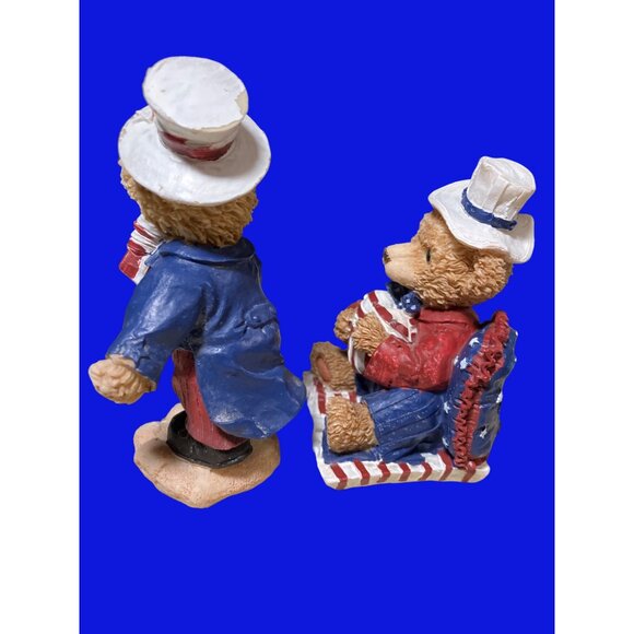 Patriotic 4th of July Uncle Sam Bear Resin Figurines American Flag - Picture 8 of 12